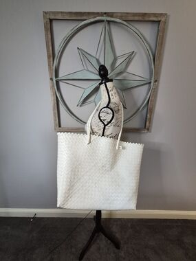 NWT Crate & Barrel Large White Woven Tote Bag - Spacious Summer Shoulder Bag